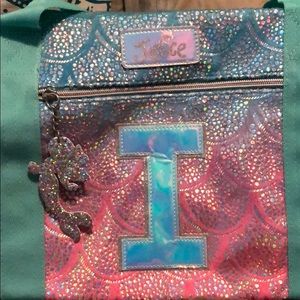 Justice mermaid duffel bag with “I” initial